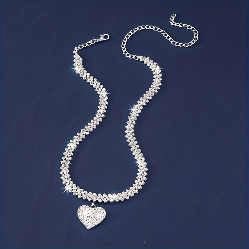 Rhinestone Heart & Rhombus Necklace Bracelet Set